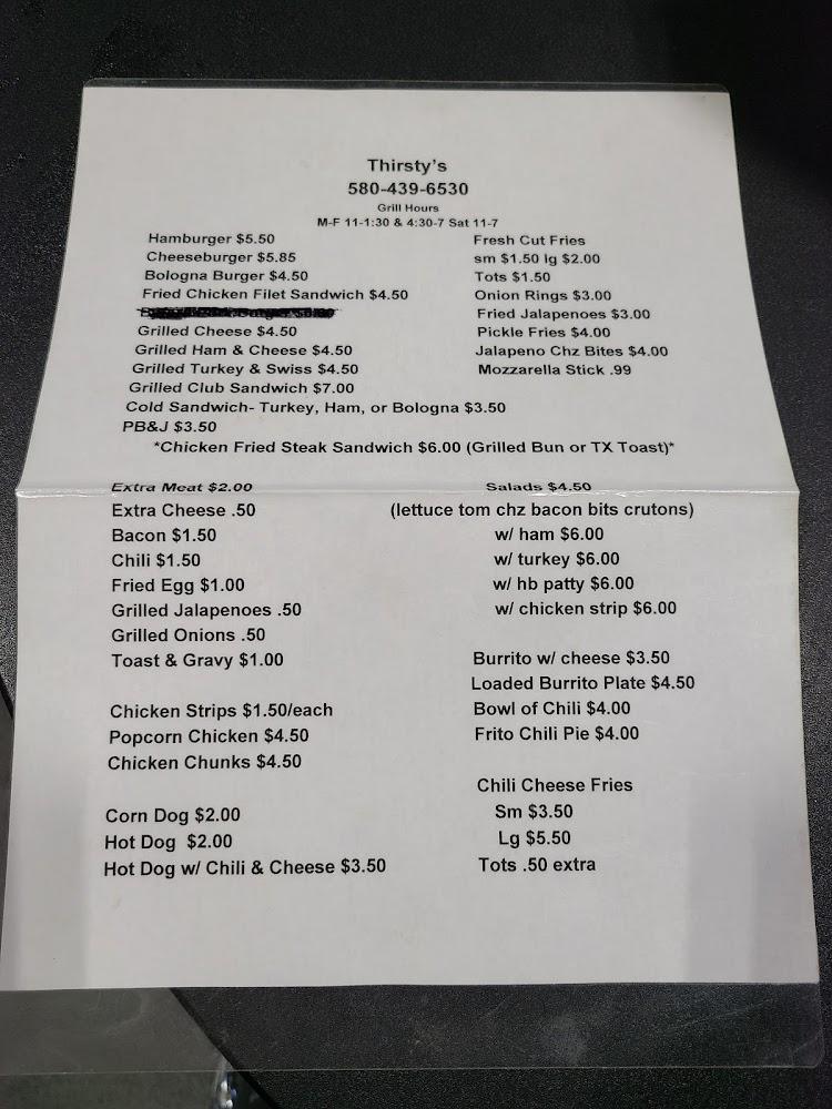 Thirsty's Cold Pop Stop Menu image 1